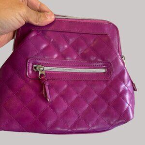 Y2K Britney Spears  Fuchsia Faux Leather Quilted Clutch Bag  With Silver Zipper